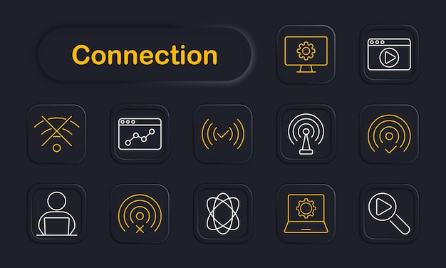Connection set icon WiFi signal analytics settings browser radar science laptop search configuration interface wireless networking web data