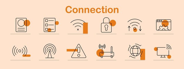 Connection set icon WiFi signal antenna router lock upload download error globe internet networking connection wireless technology security online access digital network web