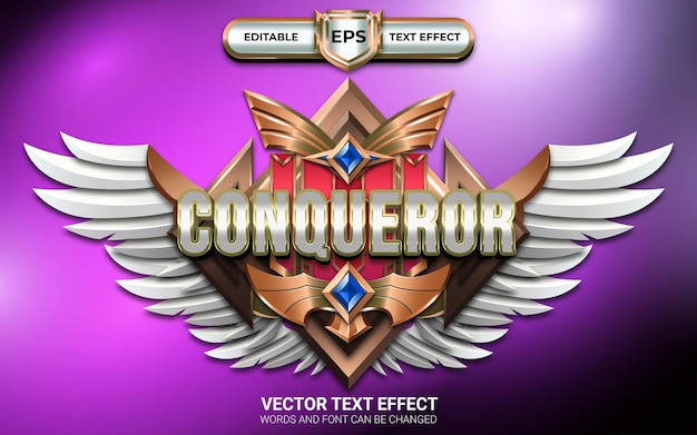 conqueror game badge with editable text effect
