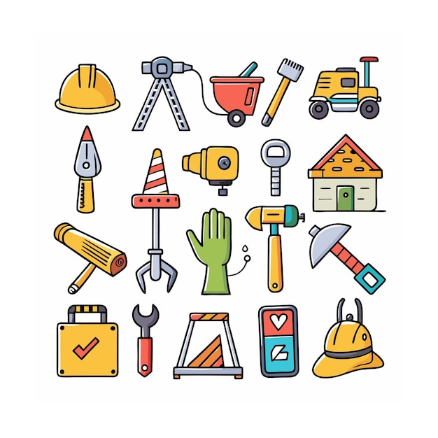construction and tools icon set vector illustration