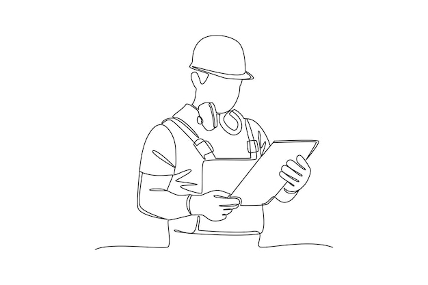 construction worker looking at project notes Labor Day