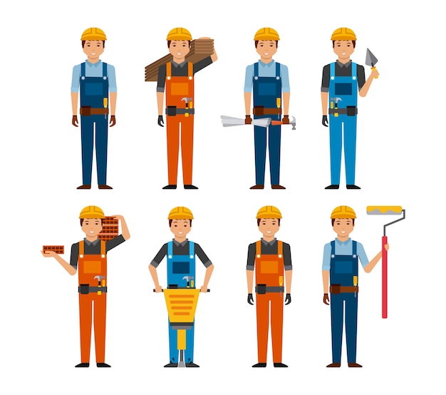 construction workers cartoon icon set over white background