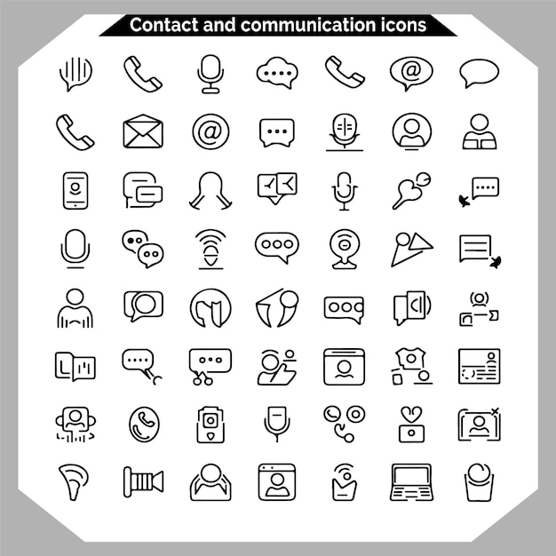 Contact and communication icon set outline icon for contact business card contact information icon