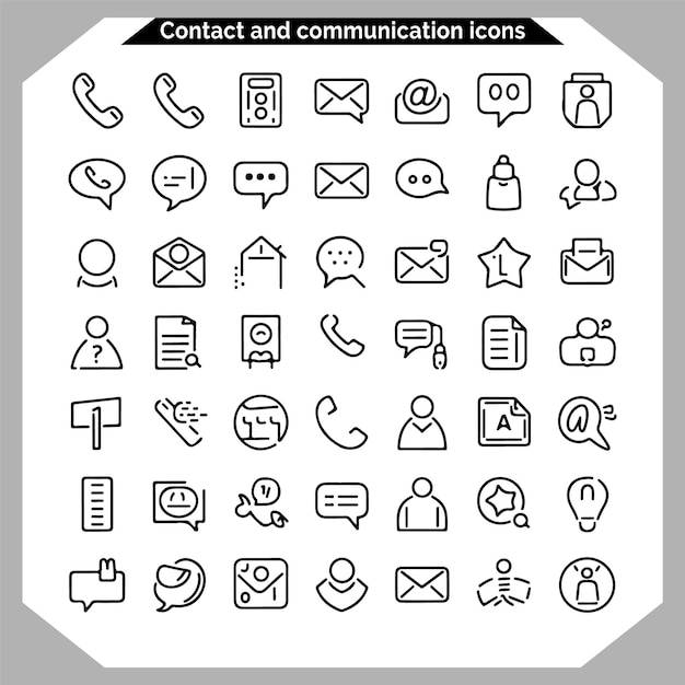 Contact and communication icon set outline icon for contact business card contact information icon