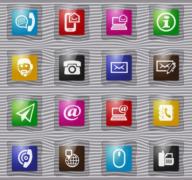 Contact us glass icons set