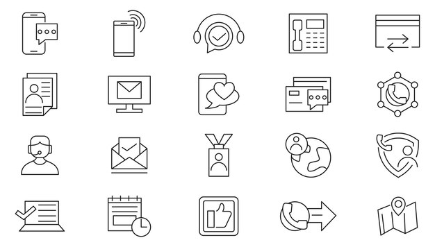 Contact US line icon set UI thin line icon pack