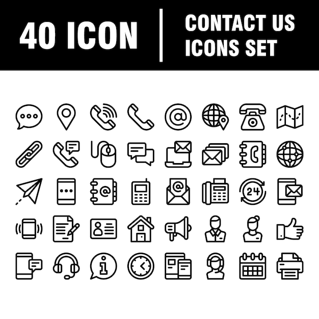 Contact us outline  icons large set isolated . business communication .