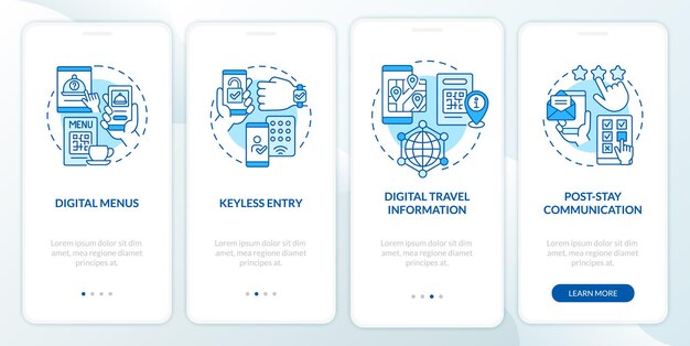 Contactless technology for hotels blue onboarding mobile app screen