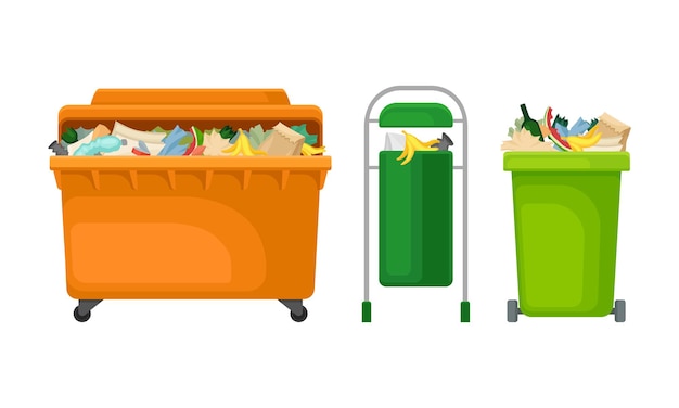 containers for garbage set metal and plastic bins for household waste vector illustration