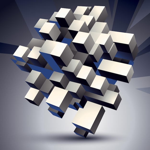 Contemporary technology black and white stylish architectural construction, abstract 3d figure.