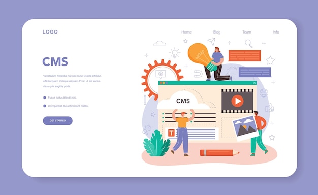 content manager web banner or landing page. idea of digital strategy and content production for social networks. communication with customer on social media. isolated flat illustration