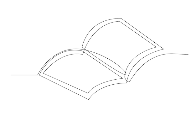 Continuous line art drawing of book Opened book single line art drawing vector illustration