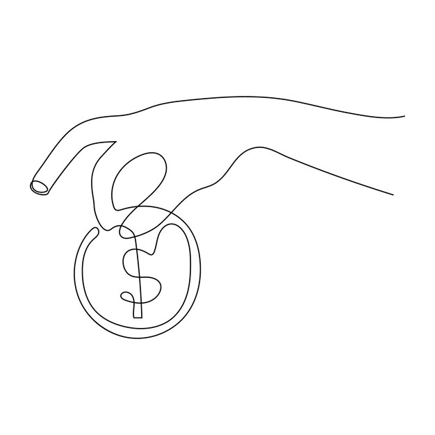 Continuous Line art Drawing of Money Icon Hand Drawn Symbol Vector Illustration