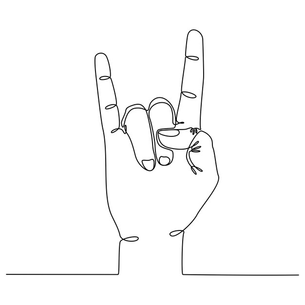 continuous line drawing of a hand with rock music symbol vector illustration