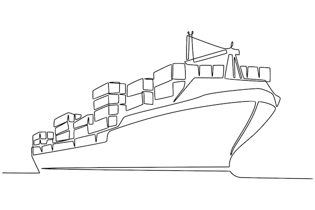 Continuous line drawing of cargo ship vector illustration