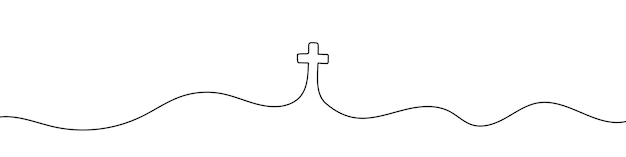 Continuous line drawing of christian cross Religious cross one line icon One line drawing background