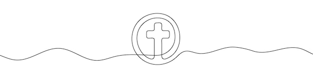 Continuous line drawing of christian cross Religious cross one line icon One line drawing background