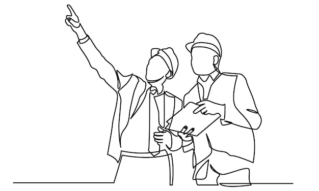 continuous line drawing of civil engineer building construction