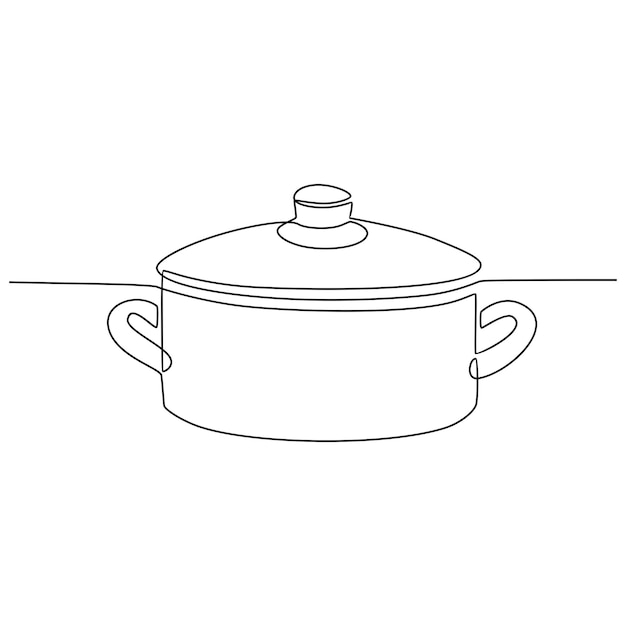 continuous line drawing of cooking pot vector illustration