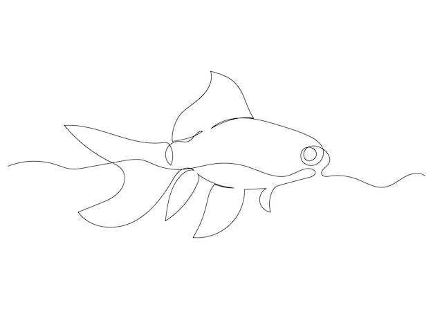 continuous line drawing of fish with the ocean minimalism art