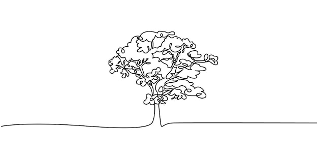 Continuous line drawing of tree on white background Vector illustration Continuous one line draw