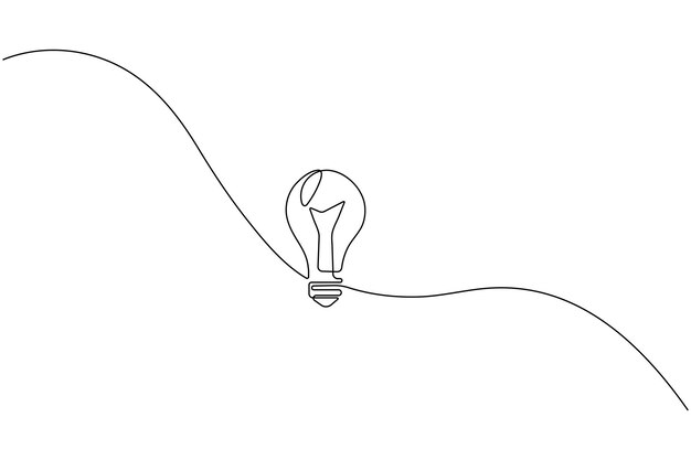 continuous line light bulb one line drawing minimalist style isolate outline vector icon