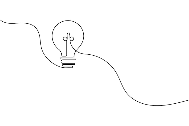 continuous line light bulb one line drawing minimalist style isolate outline vector icon