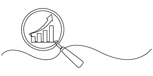 continuous line magnifying glass and bar graph businesslooking iconfast growing businessvector on