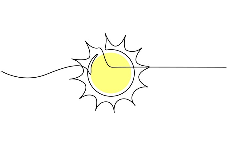 Vektör continuous line sun summer art one sunshine outline icon single light