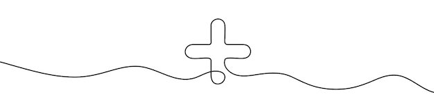 Continuous linear drawing of hospital sign Plus sign Abstract background
