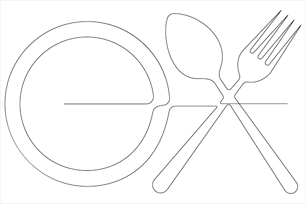Continuous one line art drawing of food tools for restaurant decoration vector
