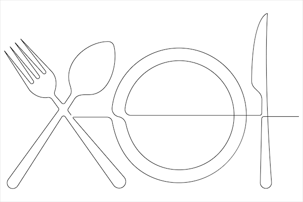 Continuous one line art drawing of food tools for restaurant decoration vector
