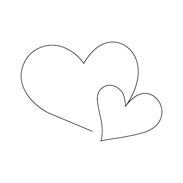 Continuous one line art Hearts of love shape on white illustration