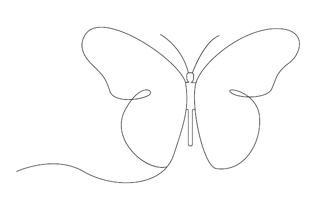 continuous one line butterfly outline vector isolated on white background vector illustration