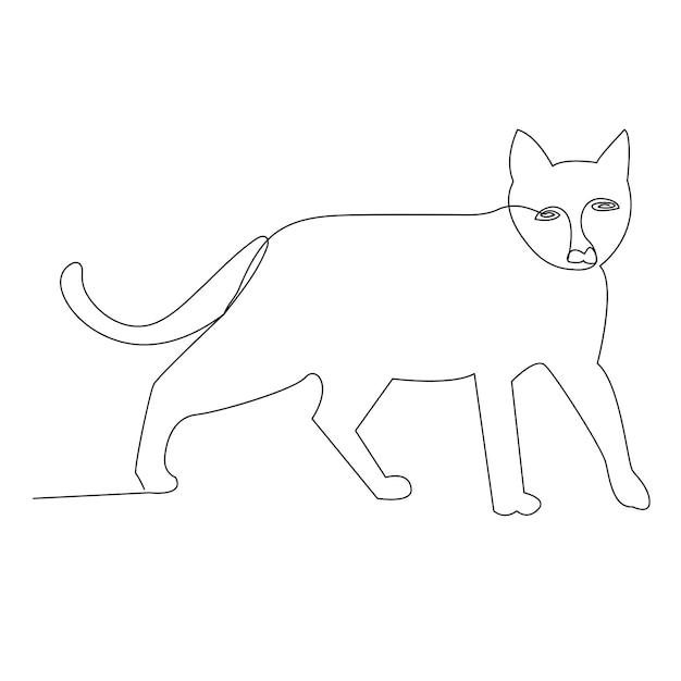 Continuous one line cat outline vector art hand drawing