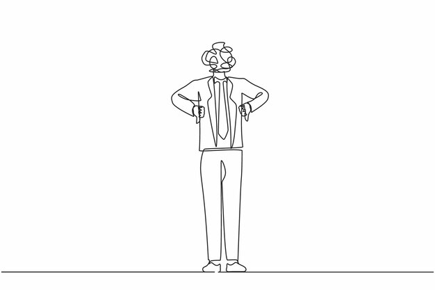 Continuous one line drawing businessman with round scribbles instead of head design vector graphic