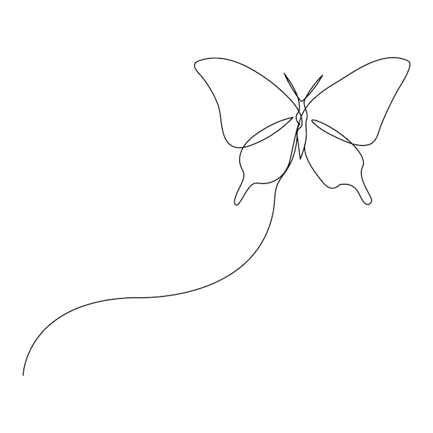 Continuous one line drawing butterfly insects outline vector art illustration