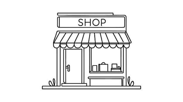 continuous one line drawing cafe or store building and office concept single line draw design vector graphic