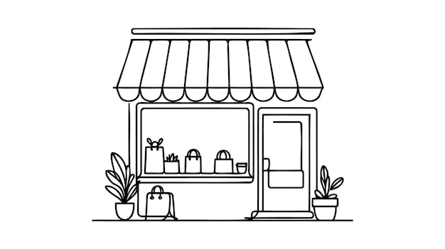 continuous one line drawing cafe or store building and office concept single line draw design vector graphic