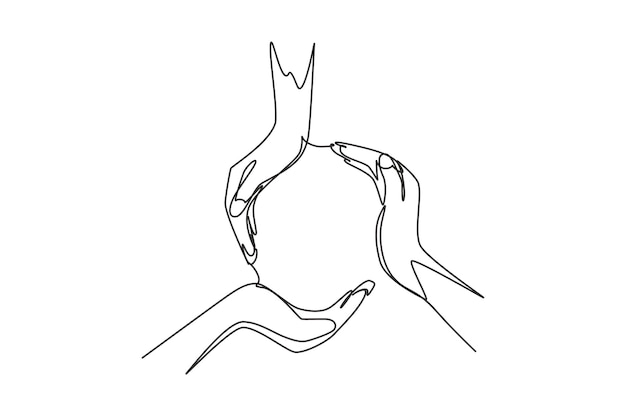 continuous one line drawing circle made of hands symbol of protection cooperation design vector