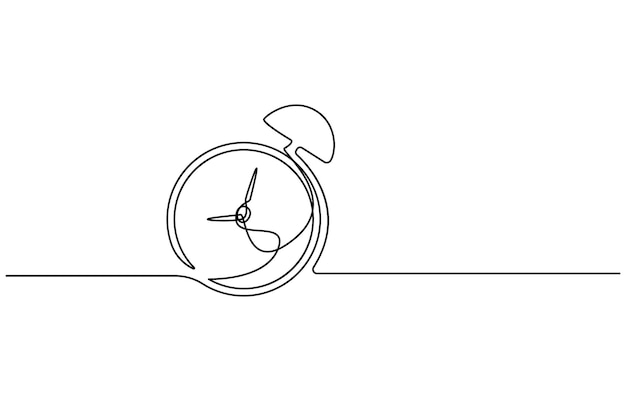 Continuous one line drawing clock icon Alarm clock continuous one line