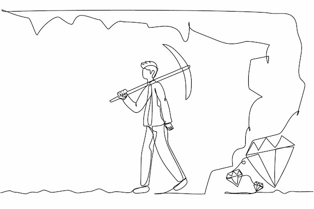 Continuous one line drawing exhausted businessmen give up before reaching diamonds design vector