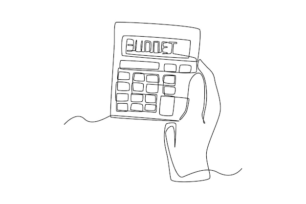 continuous one line drawing hand holds calculator budget planning concept single line draw design vector graphic illustration