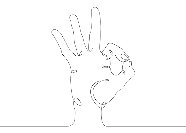 Continuous one line drawing hand palm fingers gestures Hand showing OK gesture