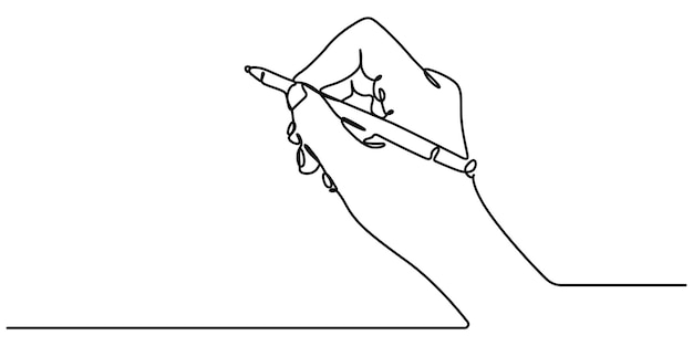 Continuous one line drawing hand palm fingers gestures pen pencil Ballpoint in hand Writing