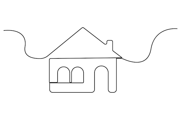 continuous one line drawing house concept art illustration of white background