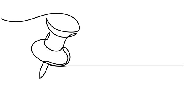 Continuous one line drawing of a paper pin Drawing pin Vector illustration Continuous line draw
