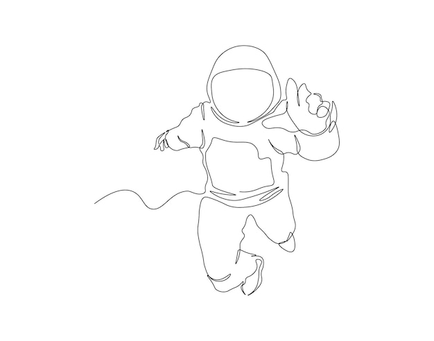 Continuous one line drawing of astronaut One line of spaceman concept Astronaut continuous line art Editable outline