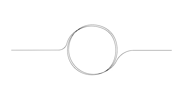 continuous one line drawing of black circle round frame sketch outline on white background doodle