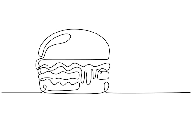 Continuous one line drawing of burger Single line drawing of hamburger Silhouette of fast food